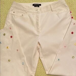 Etcetera Embroidered & Embellished off White Jeans size 8